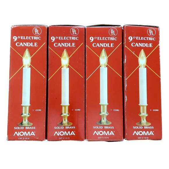 Set Of 4 NOMA 9" Electric Candles Brass Base Christmas Window Decor Holiday VTG - Picture 3 of 6